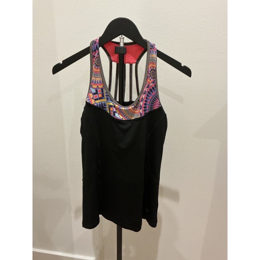 Sofibella Womens Black Geometric Strappy Racerback Athletic Tank Top Size M